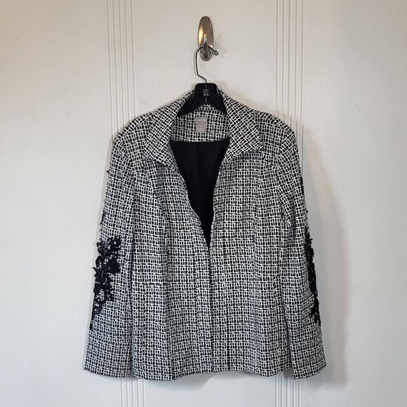 Chico's Black & White Jacket With Embroidered Sleeves - Picture 5 of 11
